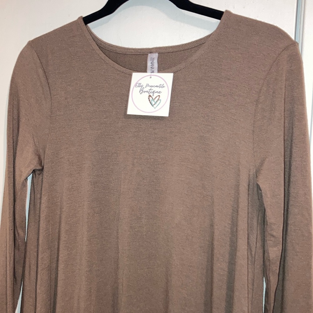 Zenana Premium Mocha Long Sleeve Swing Tunic